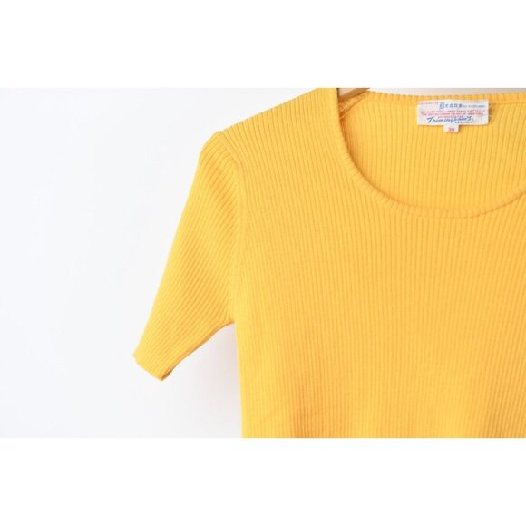 Vintage Deans Of Scotland Short Sleeve Sweater Women M Golden Yellow NEW 80's - Picture 4 of 10